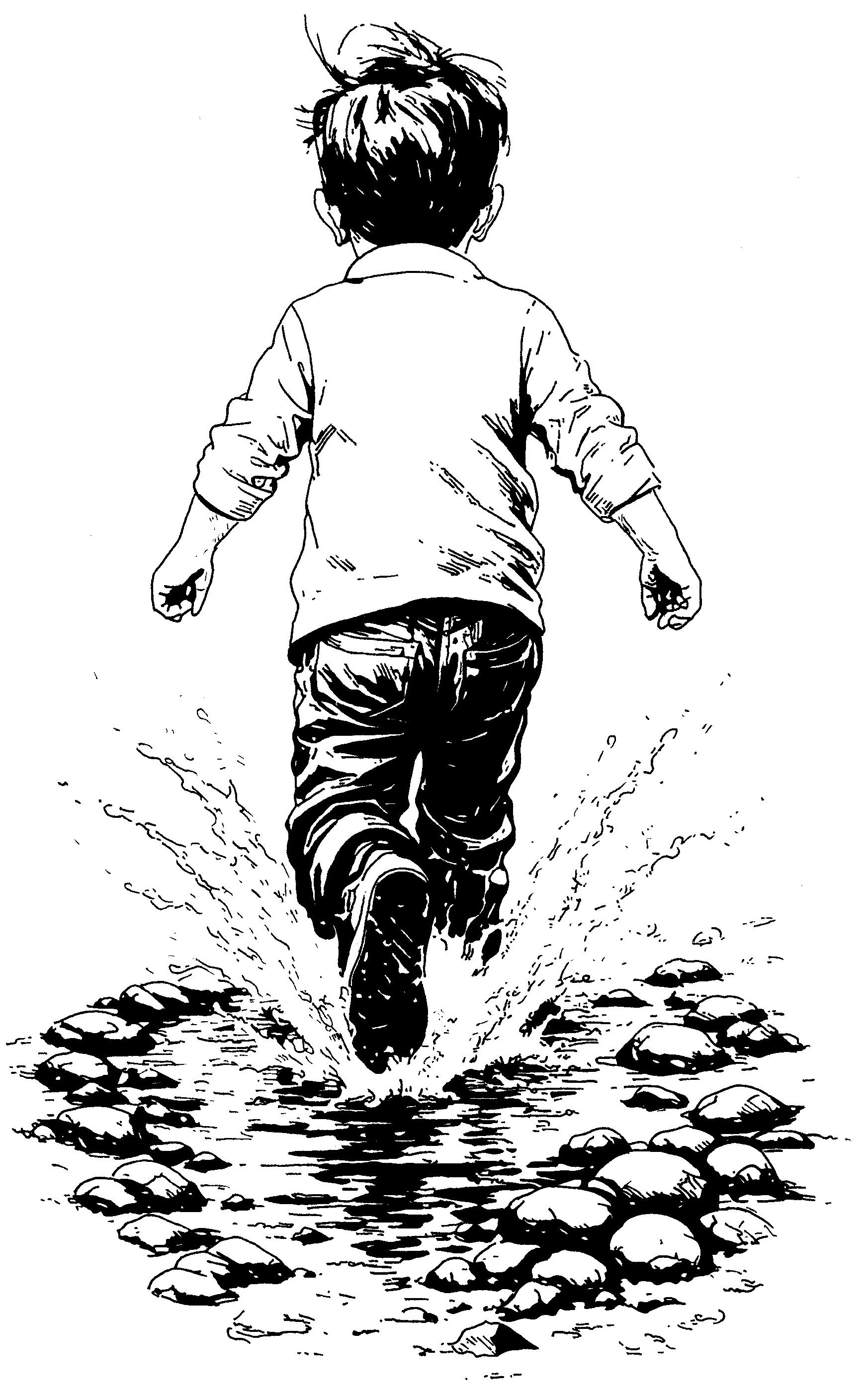 Young Boy Running Through A Puddle - Print