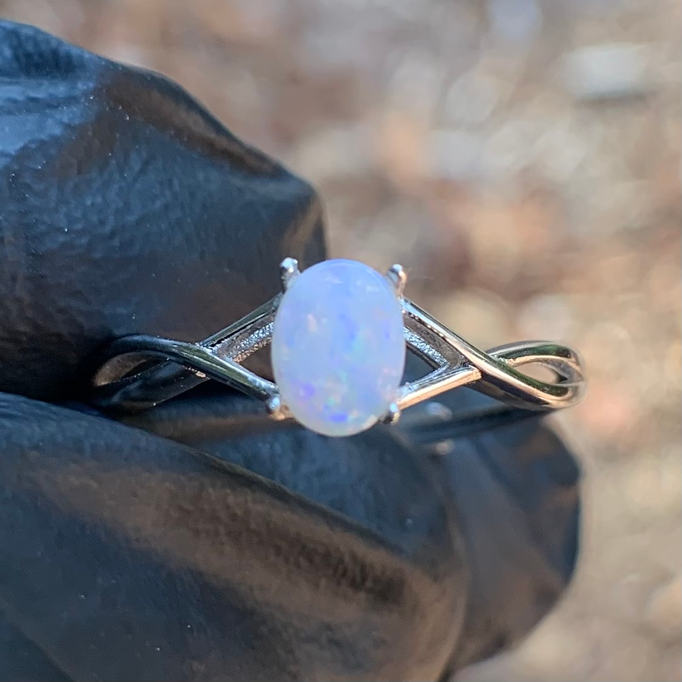 Thumbnail: White Radiant .925 Sterling Silver Australian Coober Pedy Adjustable Opal Ring