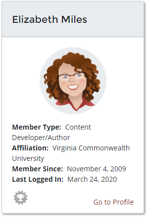 Screenshot of Merlot member Elizabeth Miles