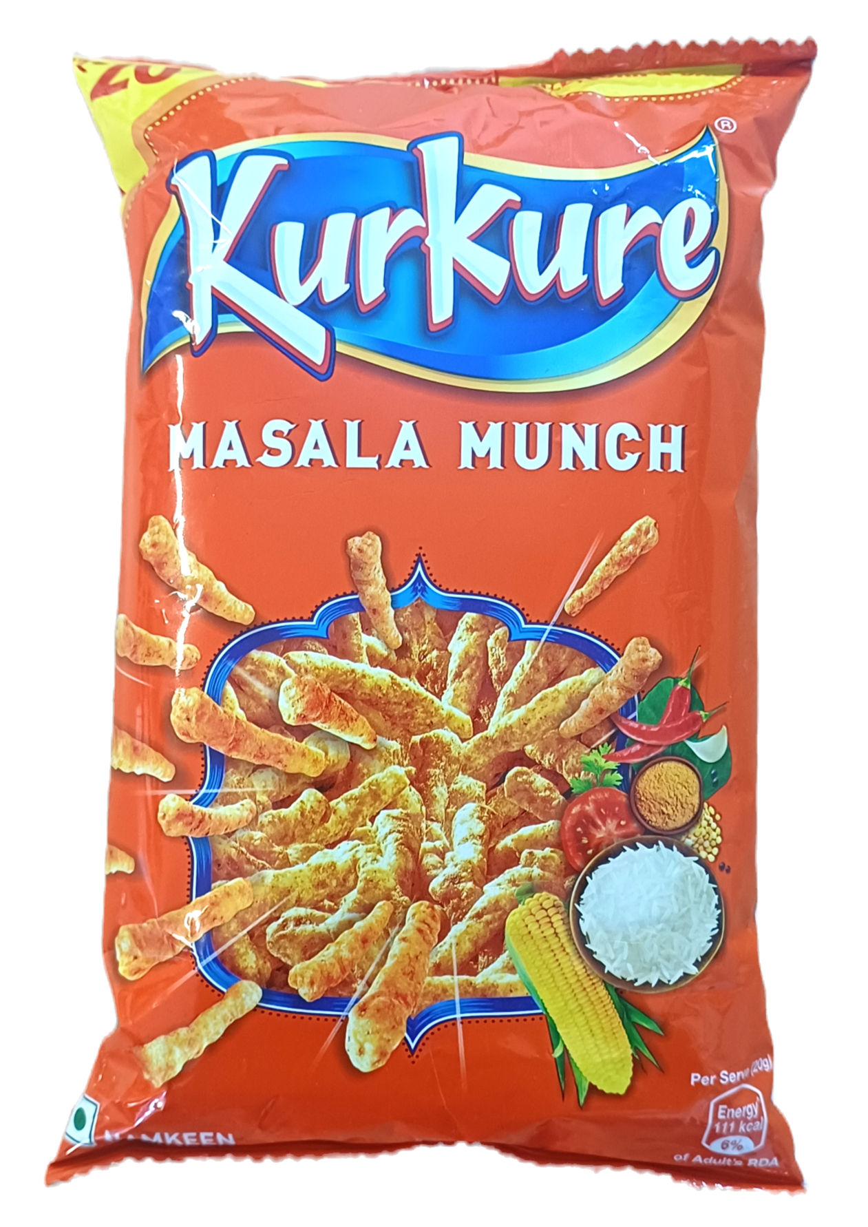 Kurkure Masala Munch 75 g – indische Chips, Vorderseite der Packung