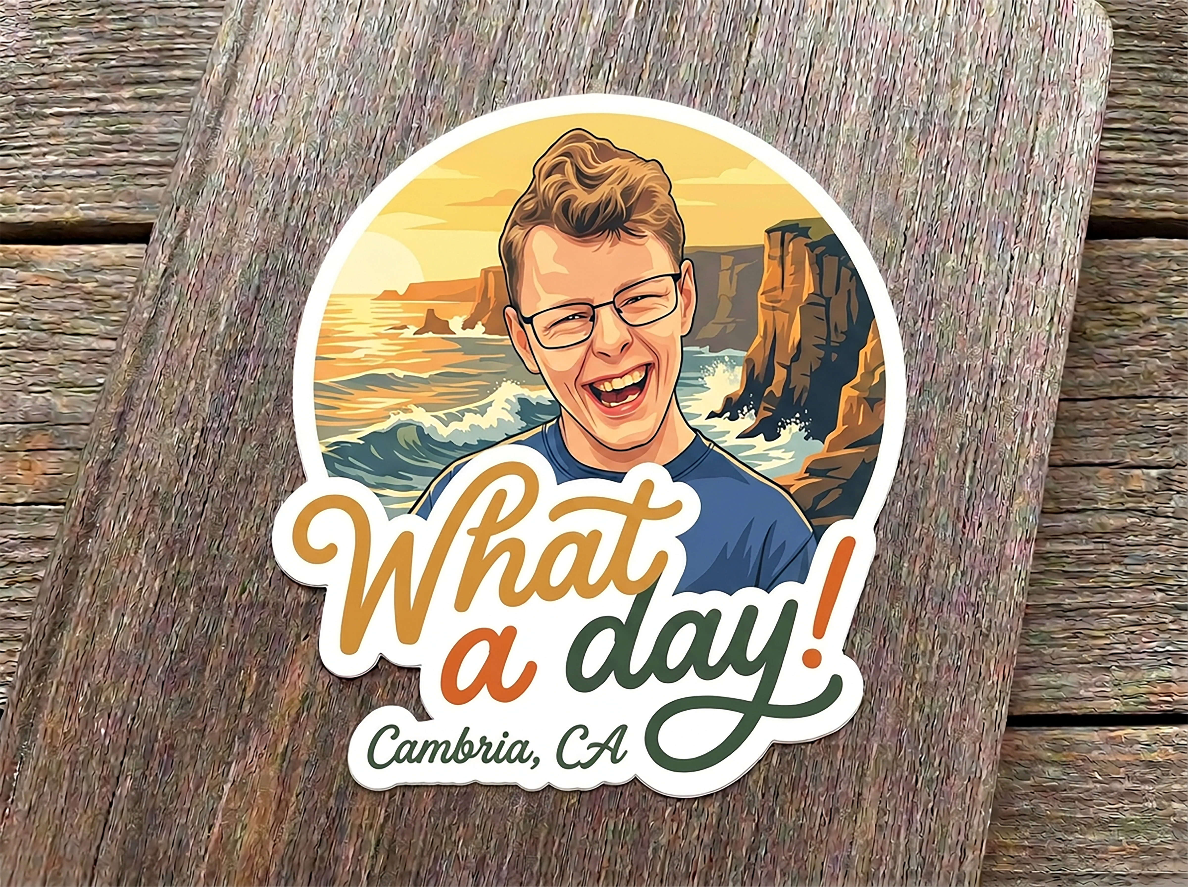 "What a day!" Die-Cut Cambria Sticker