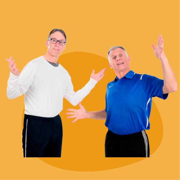 Fun image of Bob and Brad with their hands up in excitement.