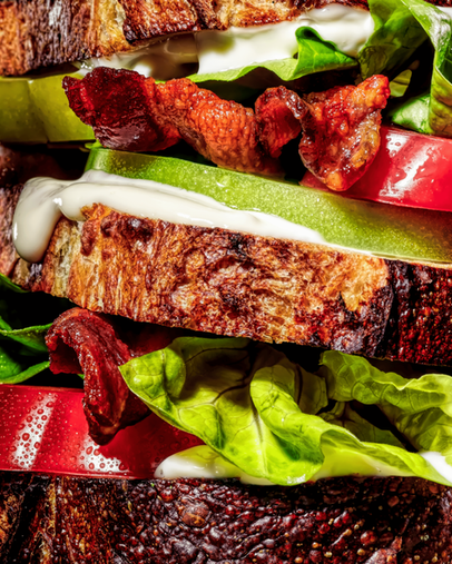 Grilled sandwich photographed in cinematic commercial food photography setup