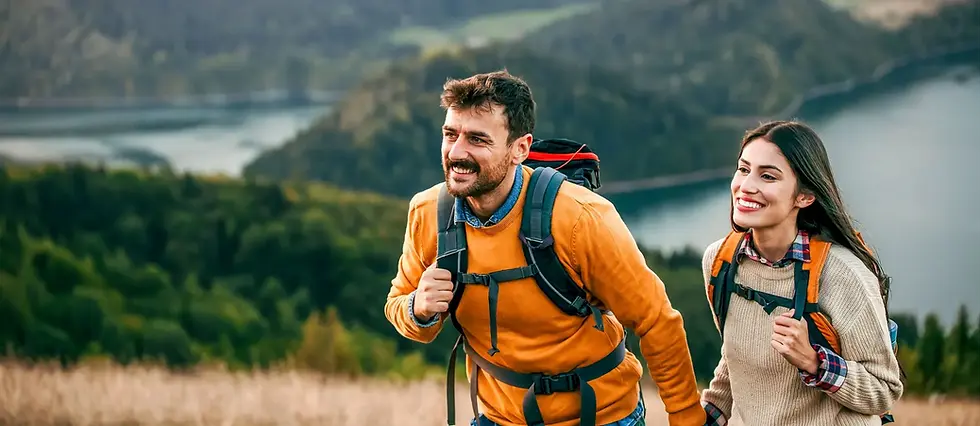 A man and woman hiking lifestyle image.webp