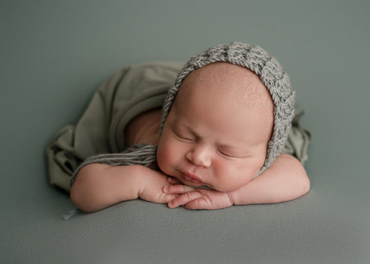 Newborn baby photographed in a calm studio setting in Swanwick, Derbyshire