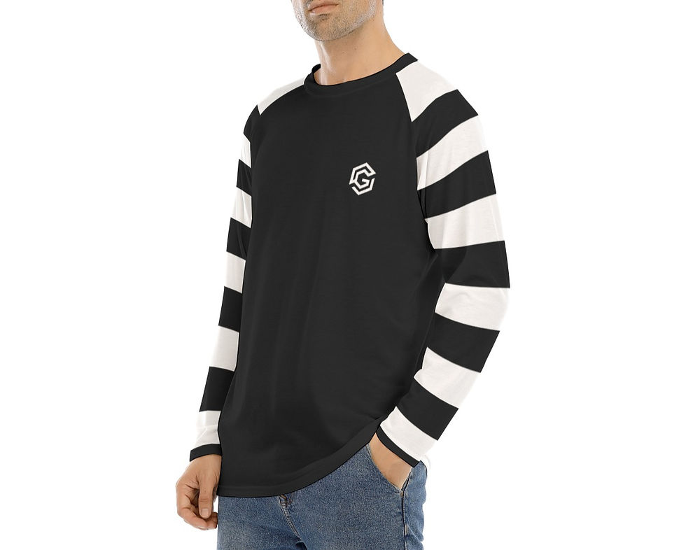 Thumbnail: Men's Long Sleeve T-shirt With Striped Sleeves