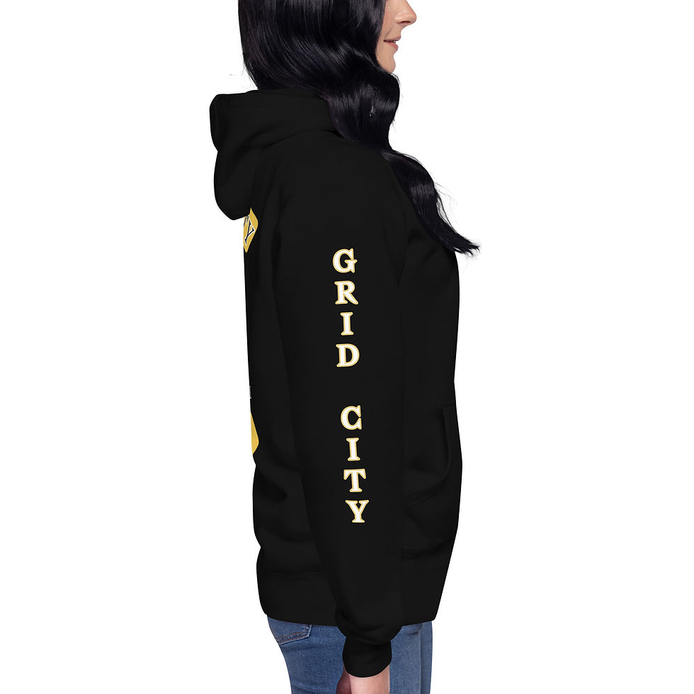 Thumbnail: GRID CITY ANGEL WITH TEXT SLEEVE HOODIE
