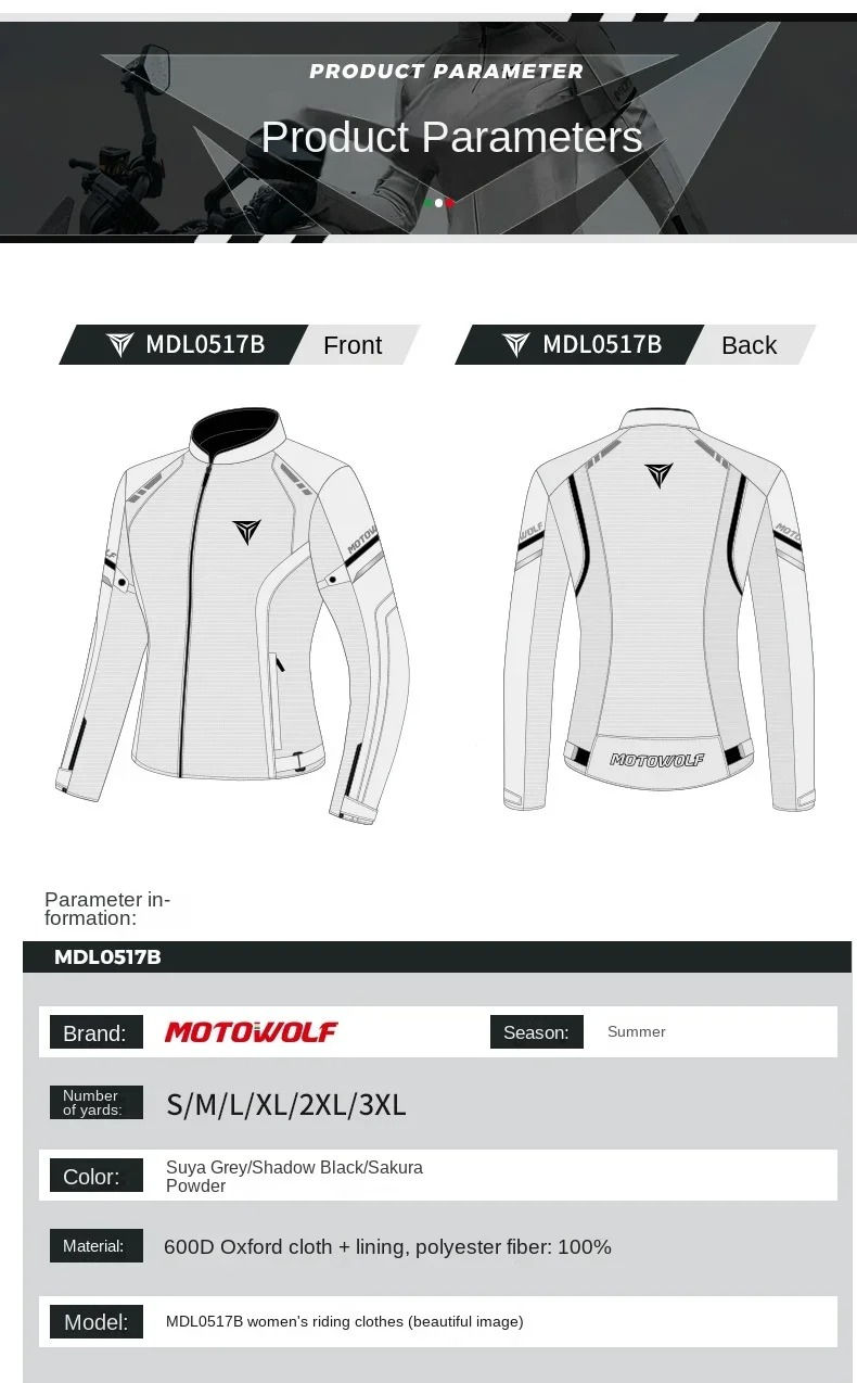 Thumbnail: MOTOWOLF Women's Motorcycle Jacket, Breathable Mesh, Outdoor, Riding Jacket