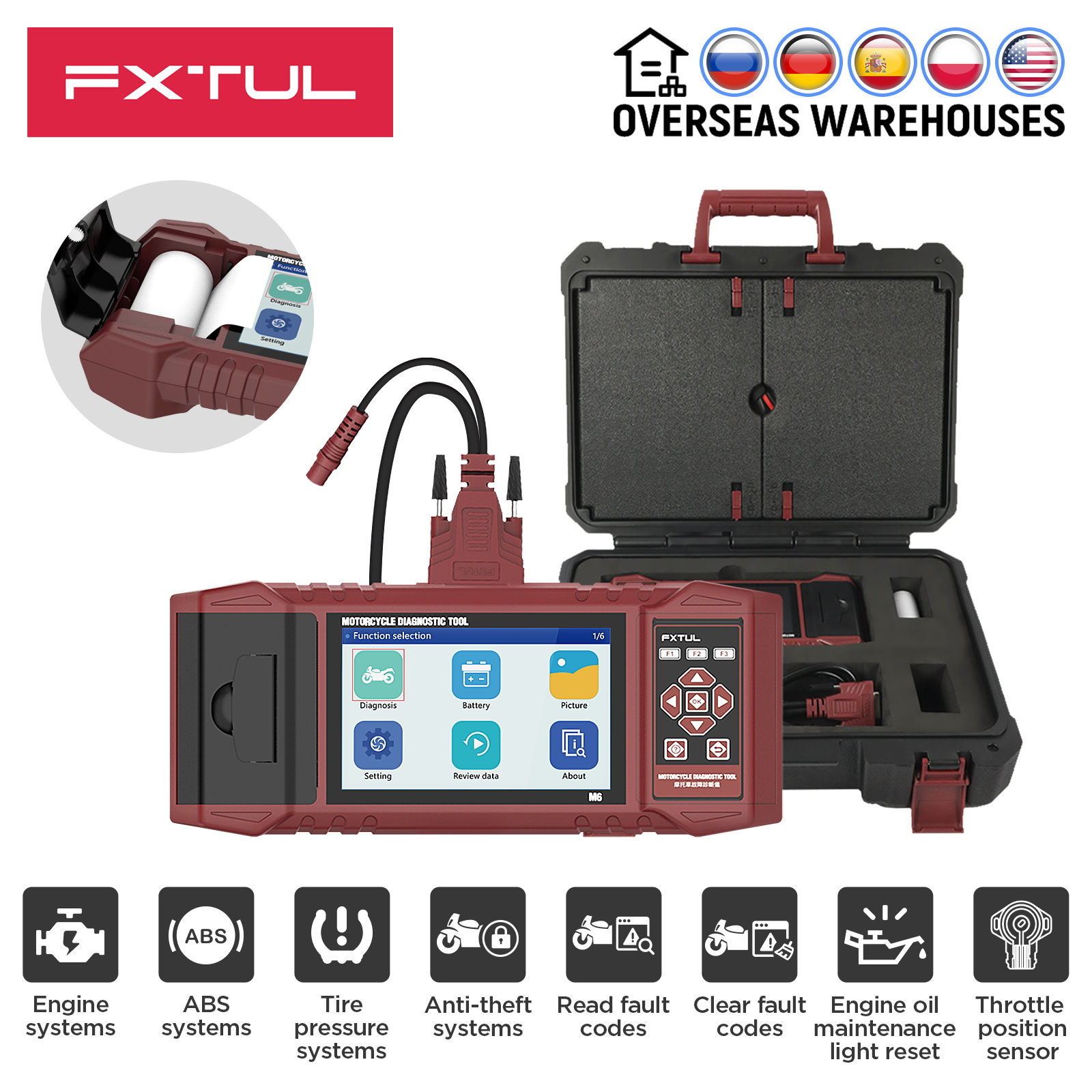 FXTUL M6 Motorcycle Diagnostic Scanner Clear Fault Code CO Idle Speed ECU Reset