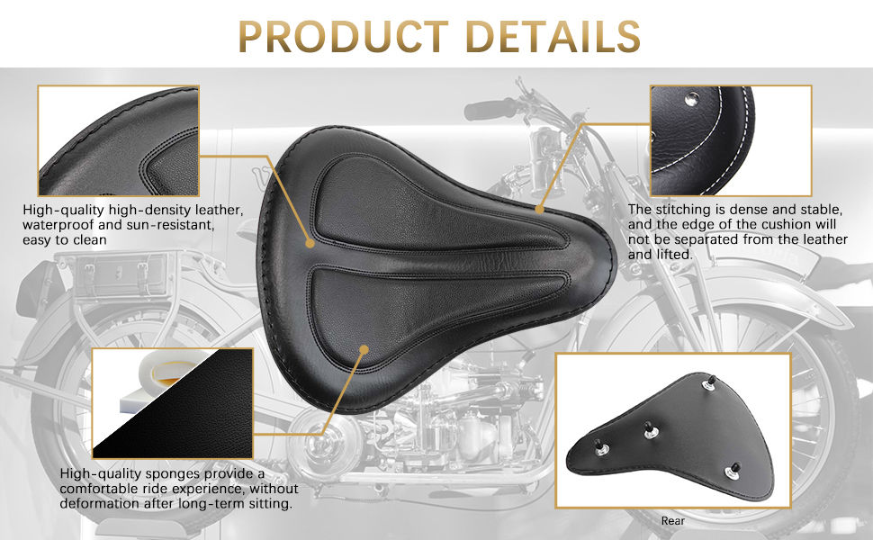 Thumbnail: NEW  Motorcycle Retro Leather Solo Seat+3" Spring Bracket Compatible with Custom