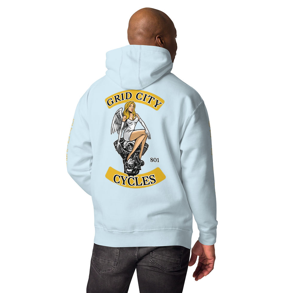 Thumbnail: GRID CITY ANGEL WITH TEXT SLEEVE HOODIE