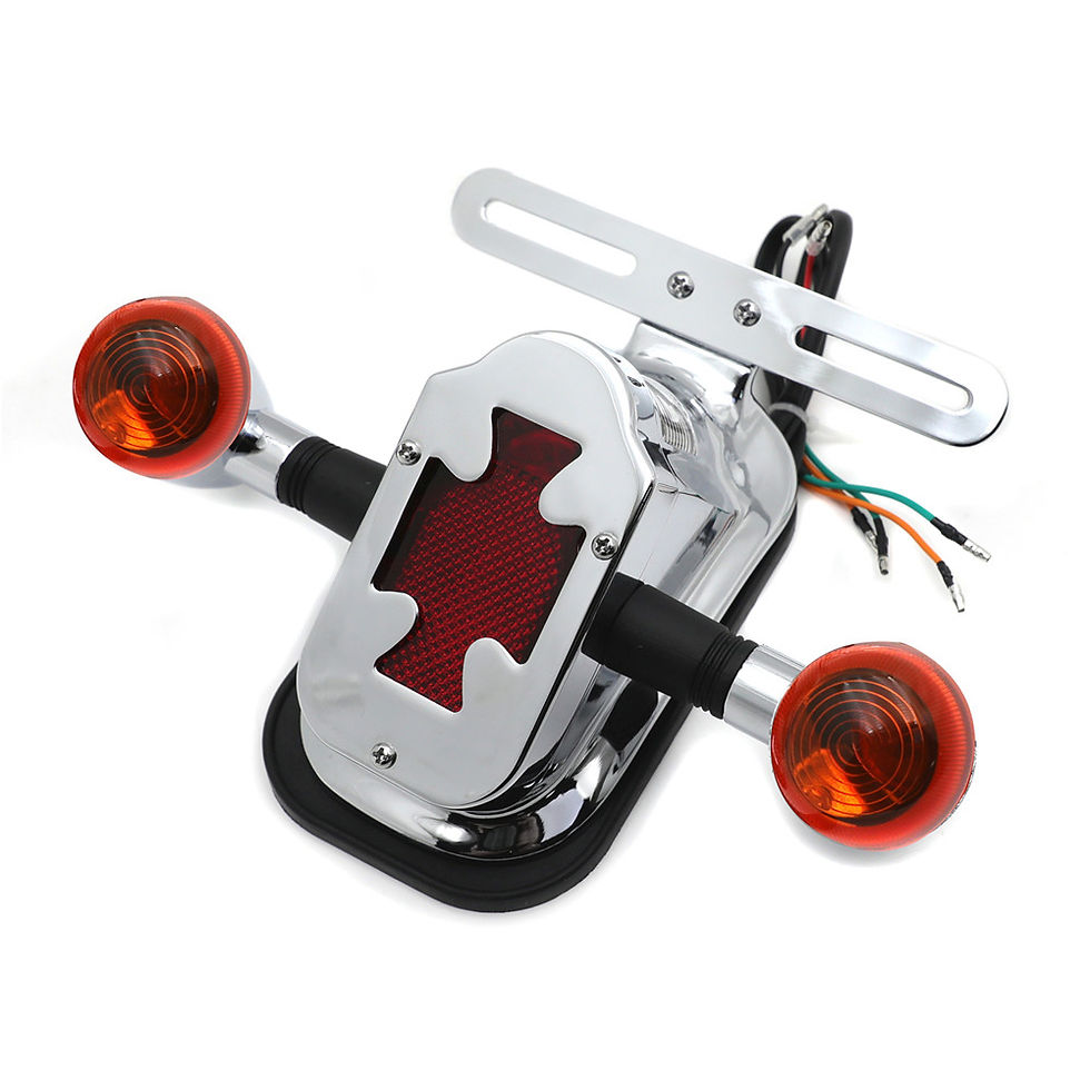 Thumbnail: Chrome Tombstone/Skull Brake Tail W/ Light Signal for Harley Davidson