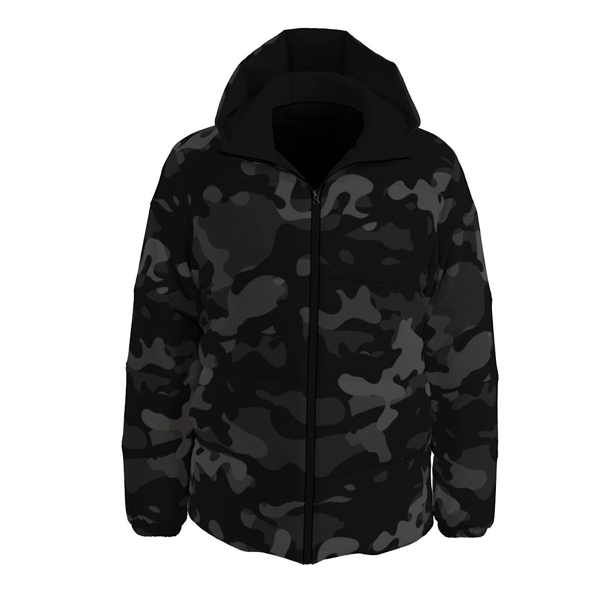 Black Camo Print Puffy Down Jacket