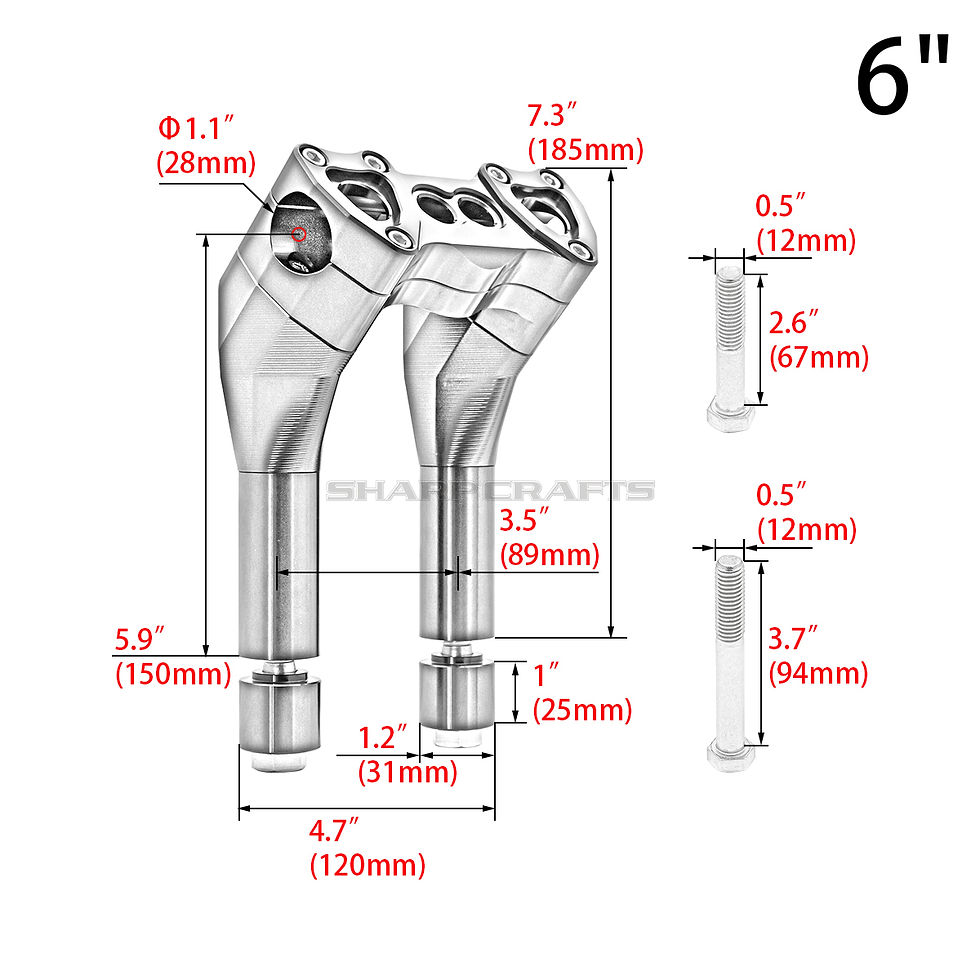 Thumbnail: MX Style 28mm Handlebar T-Bar 6"-12" Pullback Risers For Harley Sportster Dyna S
