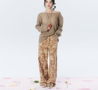 Long Sleeve Knit Sweater, O-Neck Loose Fit Wool Mohair, Solid Pattern Casual