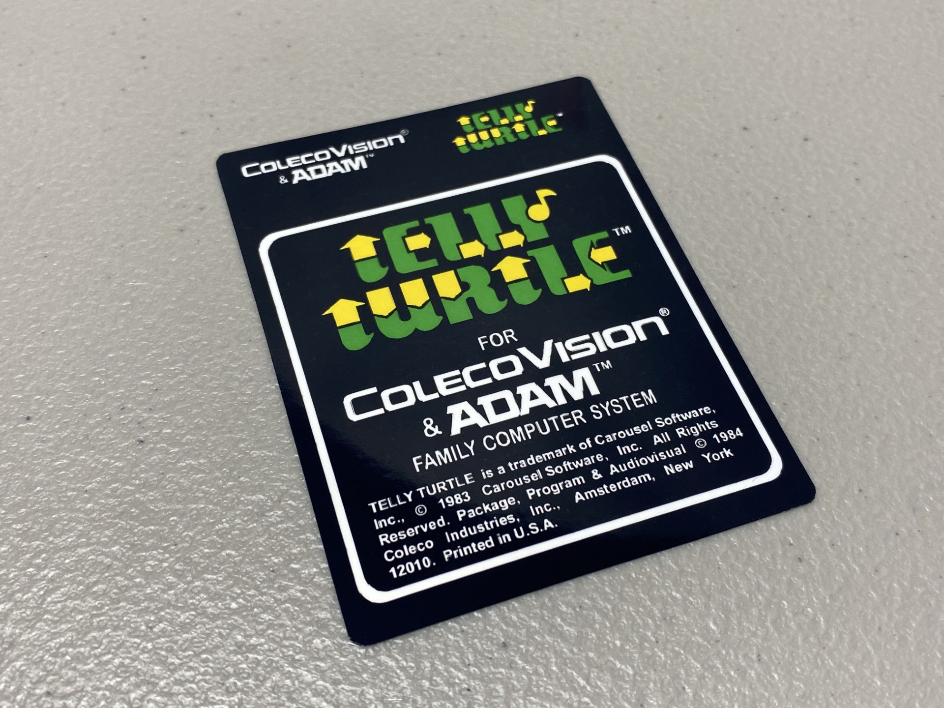 Telly Turtle (Colecovision) Replacement Game Label