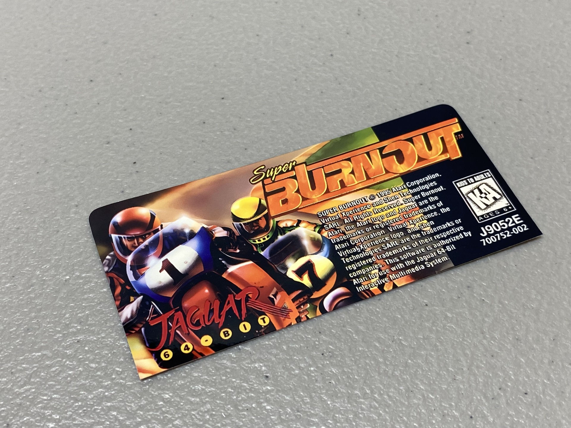 Super Burnout (Atari Jaguar) Replacement Game Label