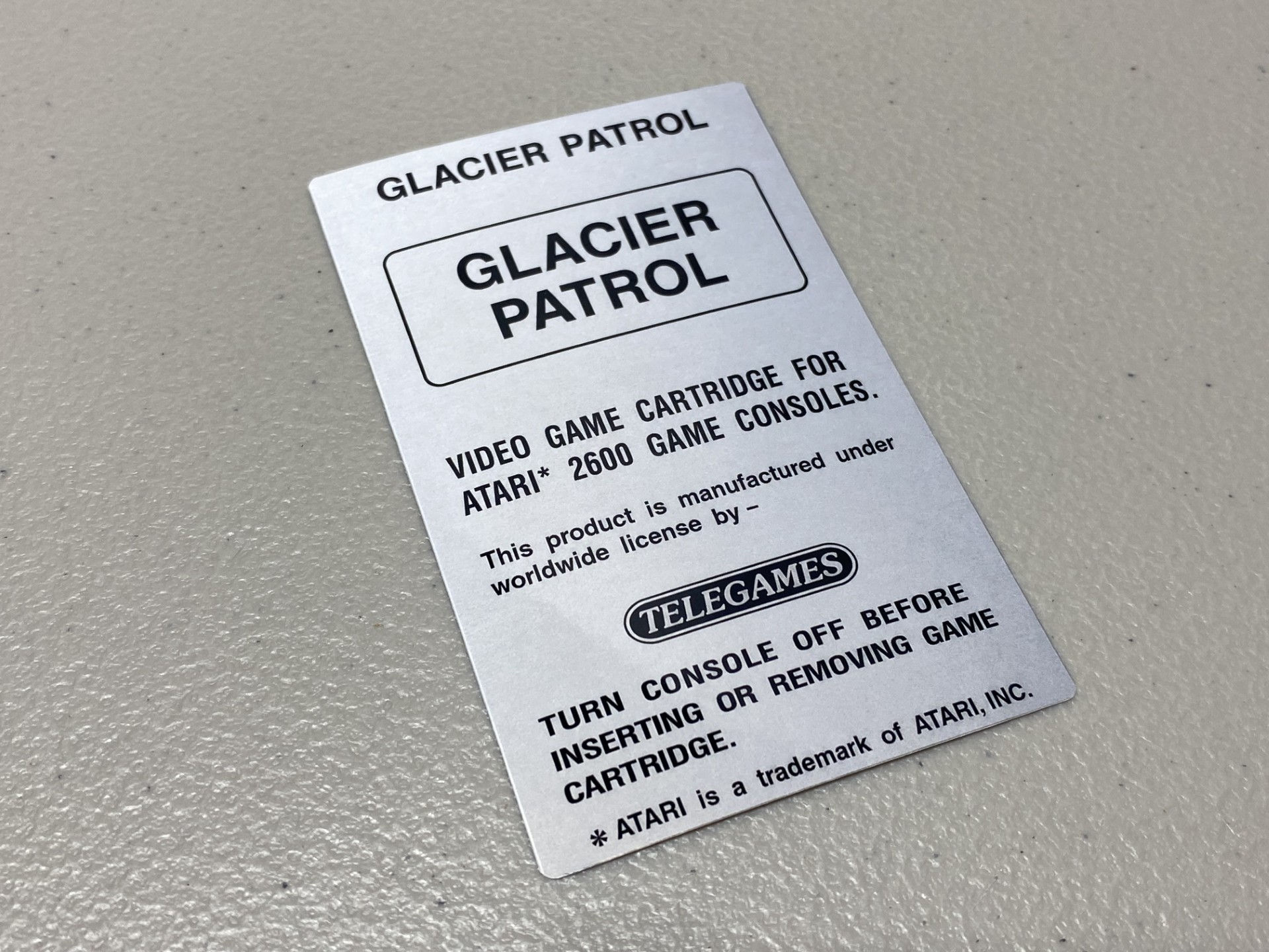 Glacier Patrol (Atari 2600) Replacement Game Label