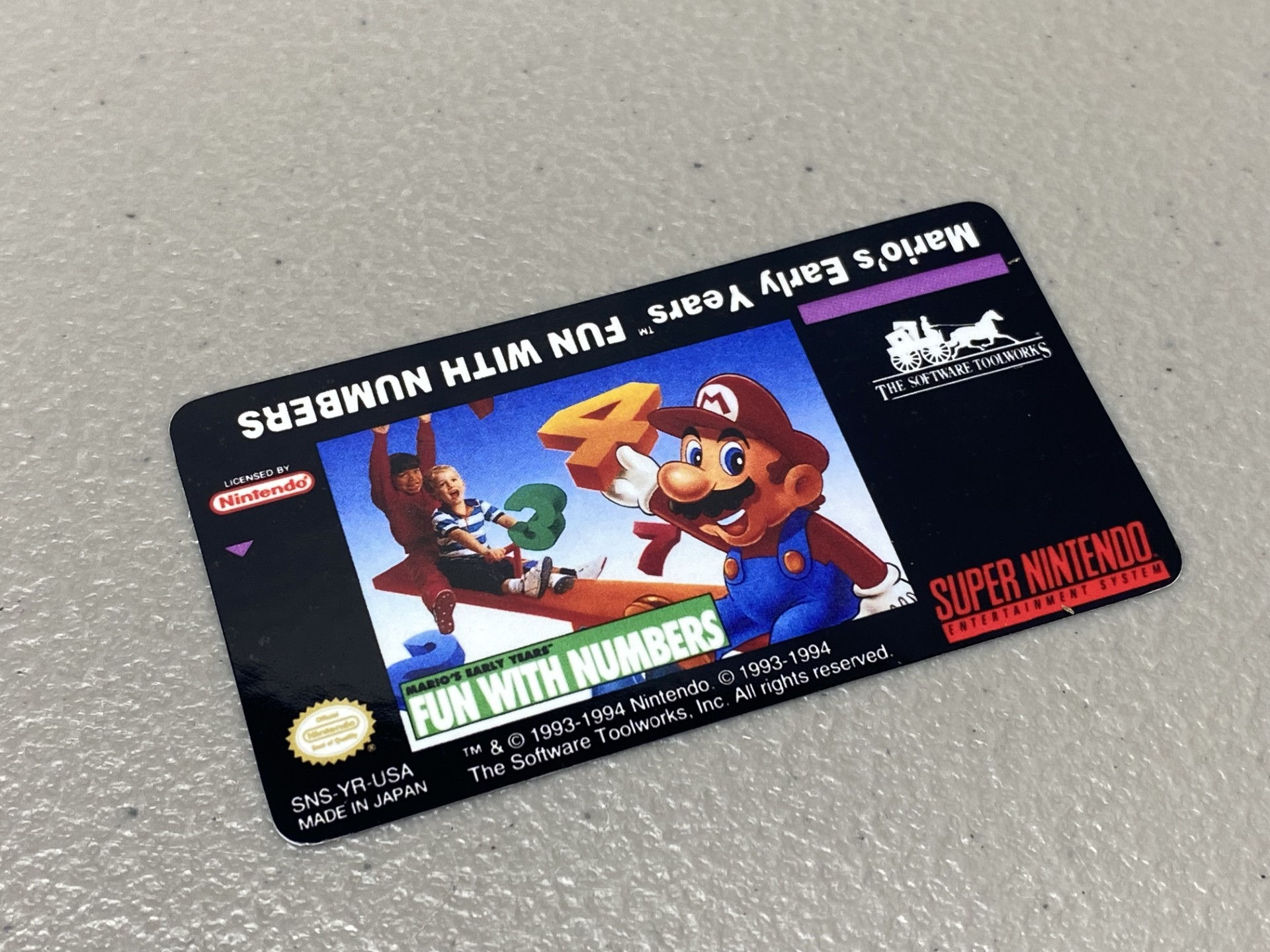 Marios Early Years Fun With Numbers (SNES) Replacement Game Label