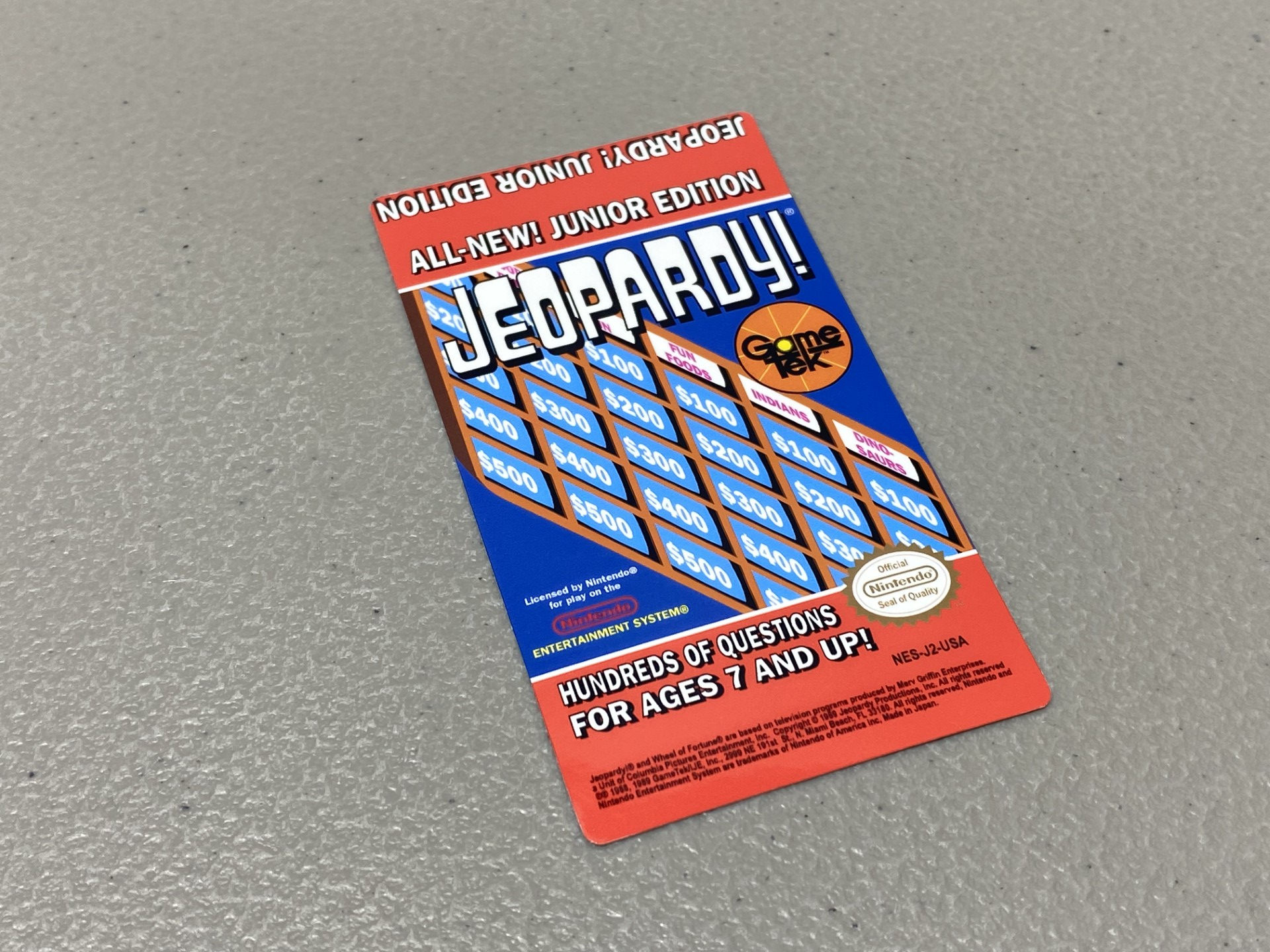 Jeopardy! Junior Edition (NES) Replacement Game Label