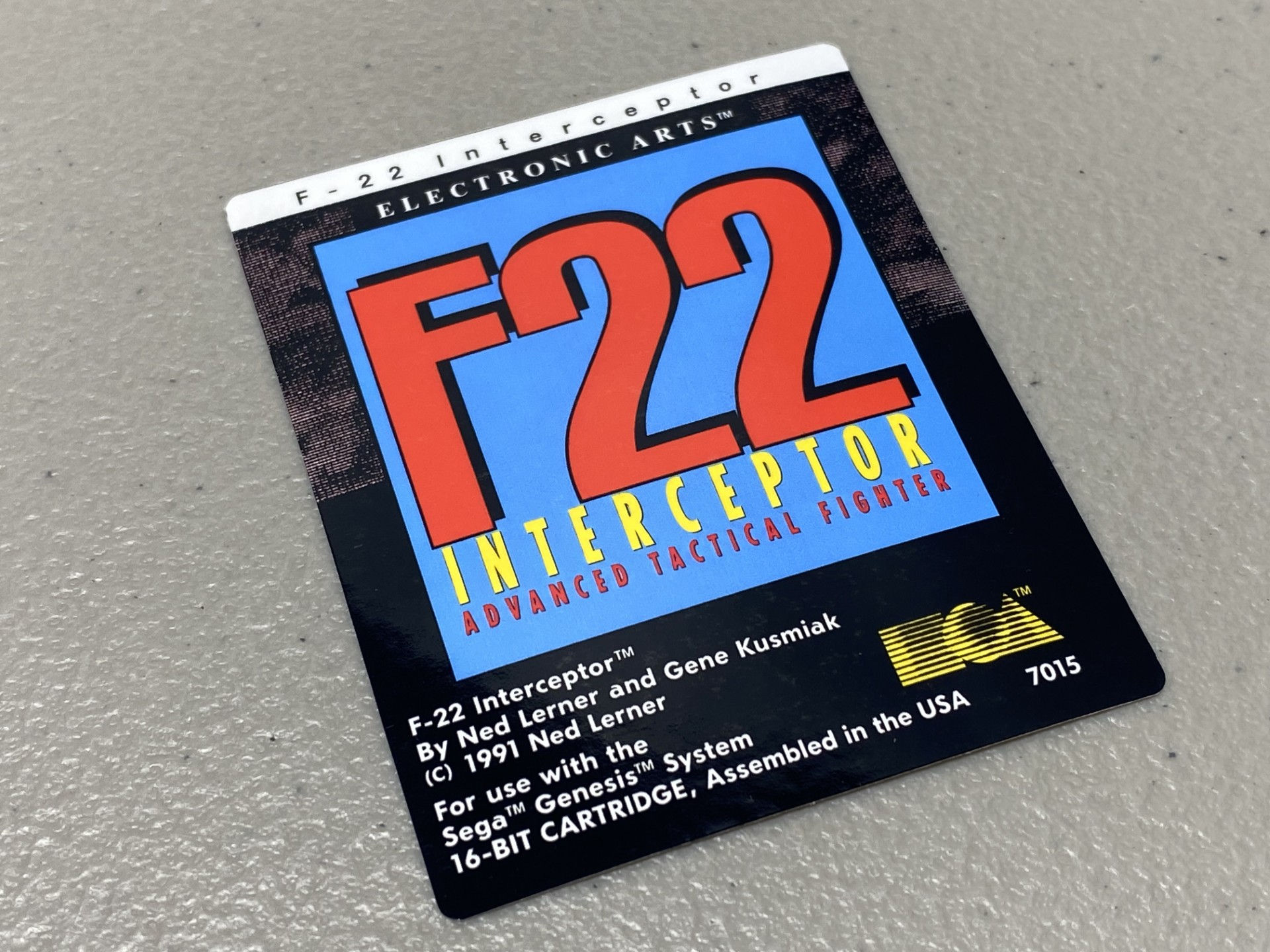 F22 Interceptor (Sega Genesis) Replacement Game Label
