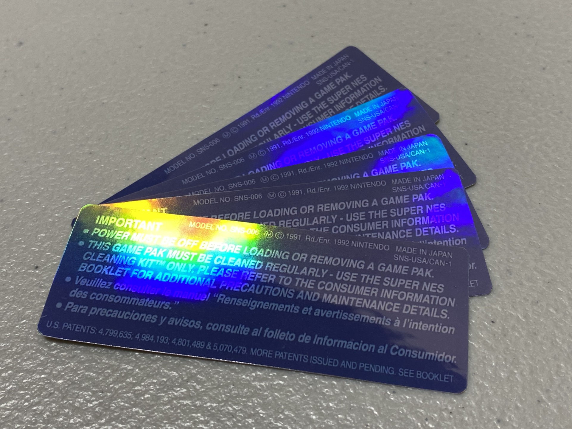 Important Information/Caution 5 Pack Holographic (SNES) Replacement Game Labels