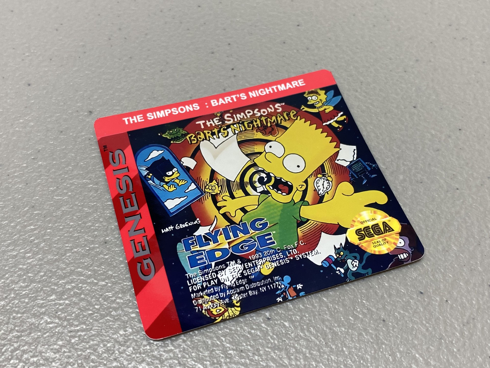 The Simpsons, Bart's Nightmare (Sega Genesis) Replacement Game Label