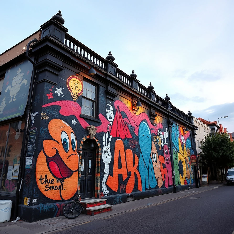AI generated image of street art on the side of a building.
