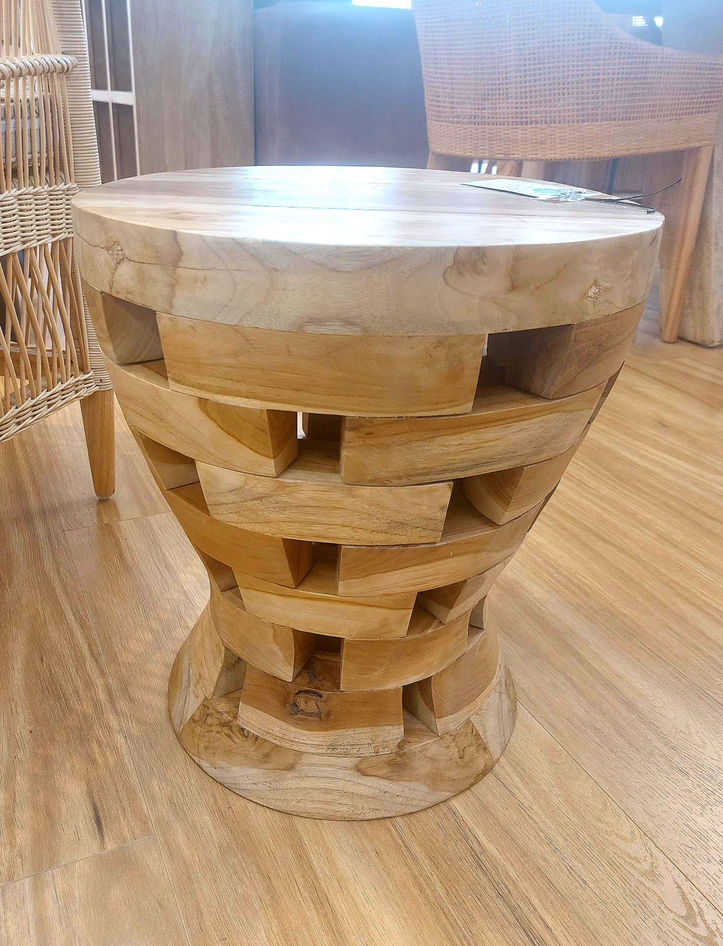 TEAK DRUM STOOL TAPERED