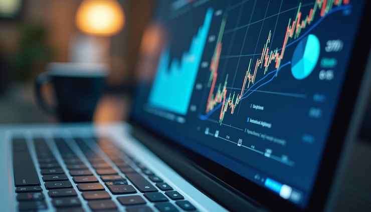 Vista frontal de una pantalla con gráficos de análisis de datos de recursos humanos