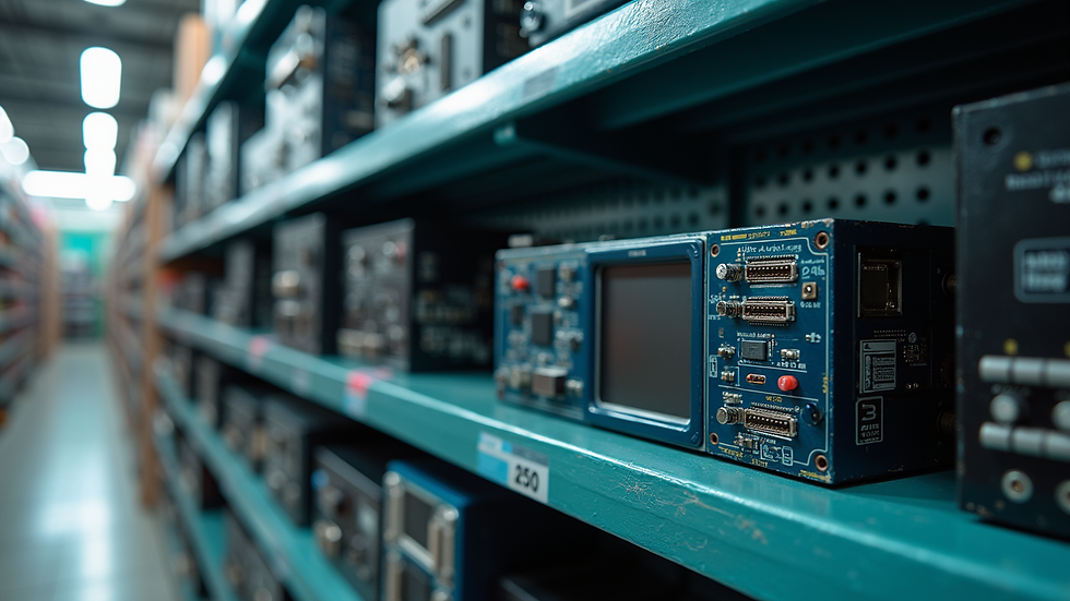 Eye-level view of electronic components displayed on a store shelf