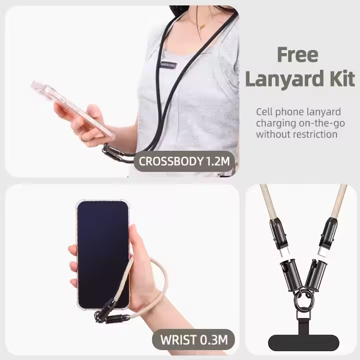 Thumbnail: Braided Lanyard 2 in 1 with Keychain PD27W Double C60W Fast Charging  Data Cable