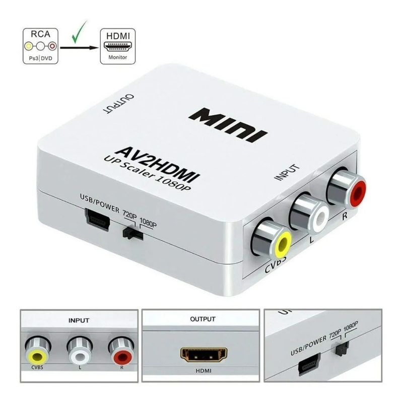 Thumbnail: Mini AV RCA CVBS to HDMI  Adapter AV to HDMI Converter