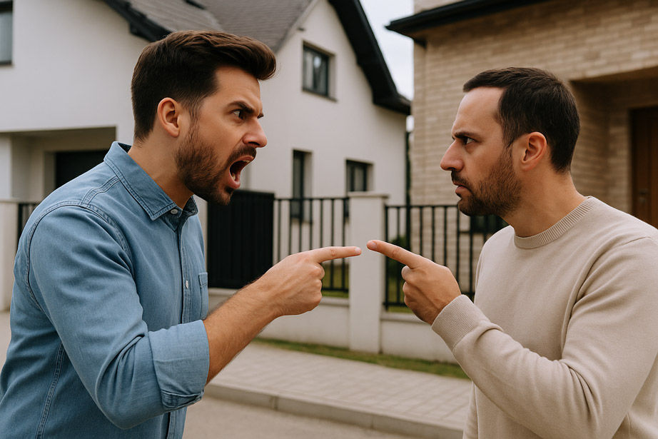 dispute entre voisins devant des maisons