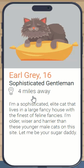 Cat dating app eLearning simulation
