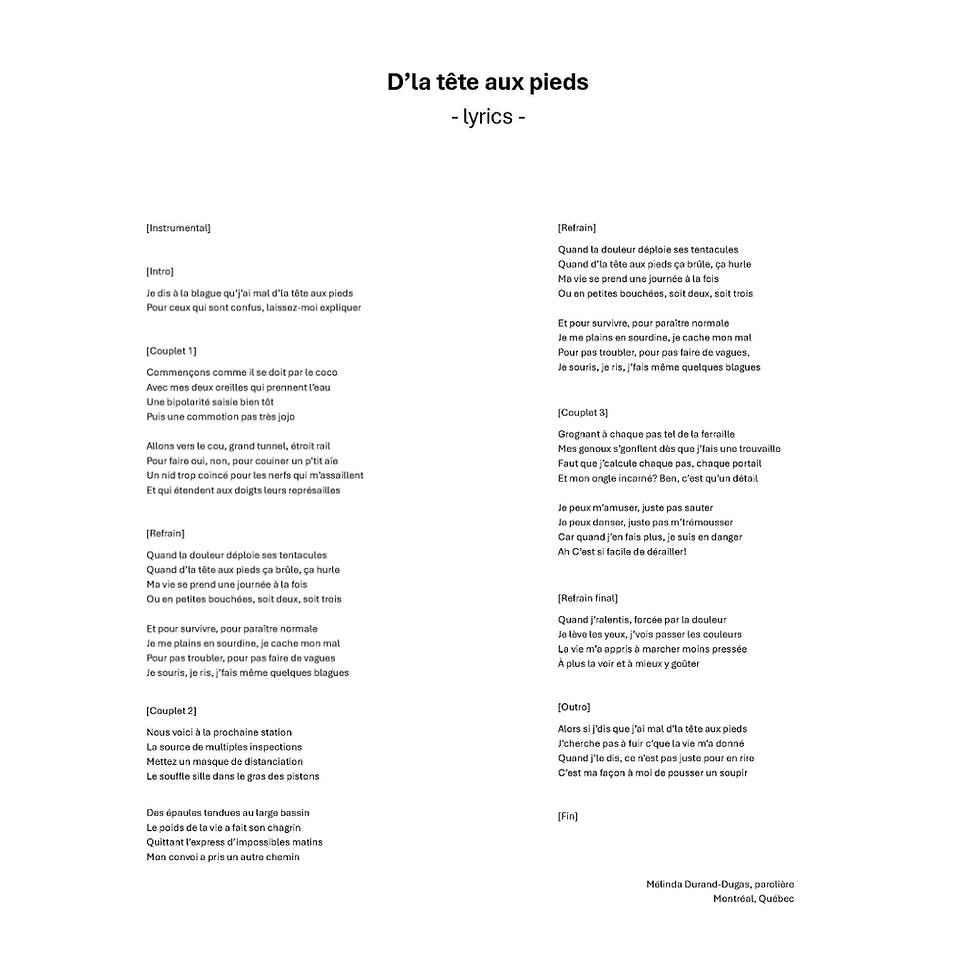 D’la tête aux pieds — lyrics