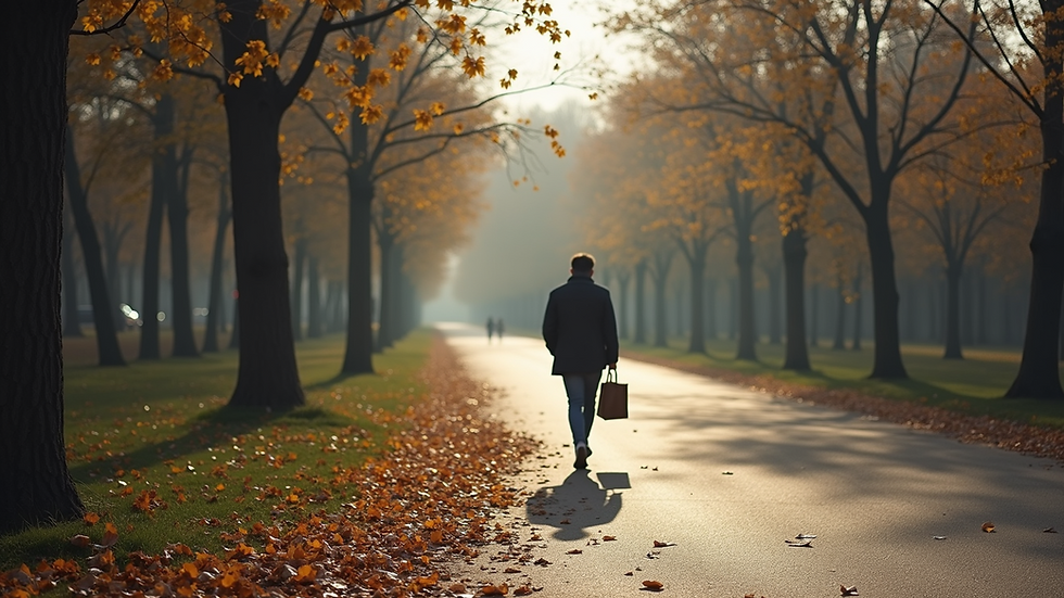 Güneşli bir parkta yürüyüş yapan bir kişi