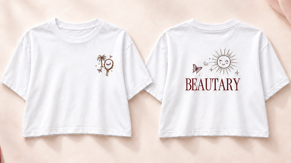 White Beautary Bar staff shirts with custom front and back graphics
