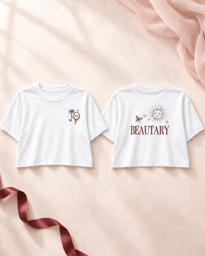 White Beautary Bar staff shirts with custom front and back graphics