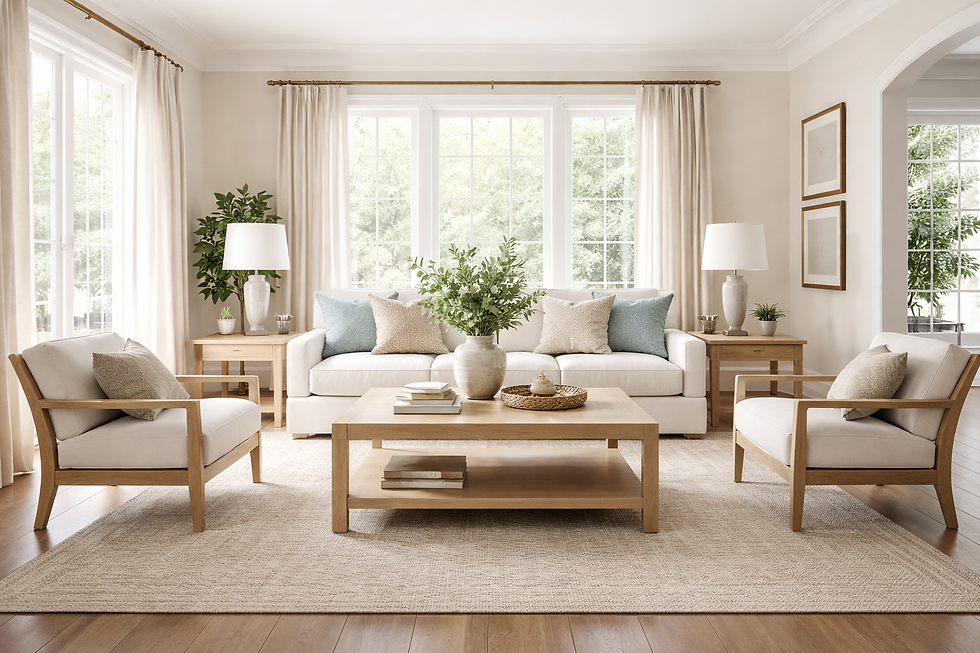 A spacious living room emphasizes the use of negative space