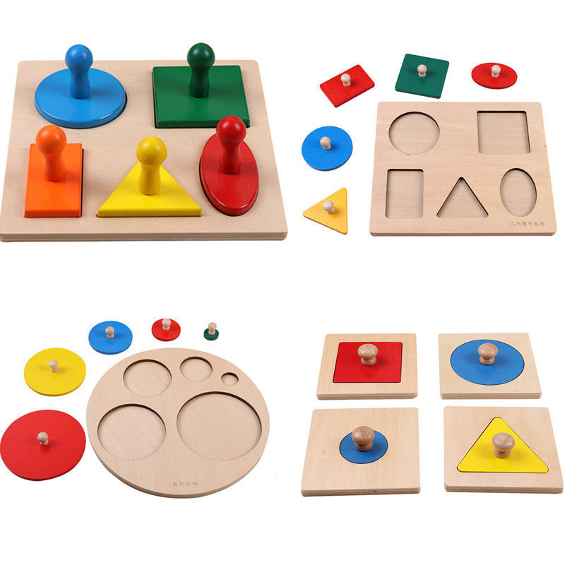 Montessori Puzzle Toys Wooden Geometric Shapes Sorting Math Colorful Preschool L