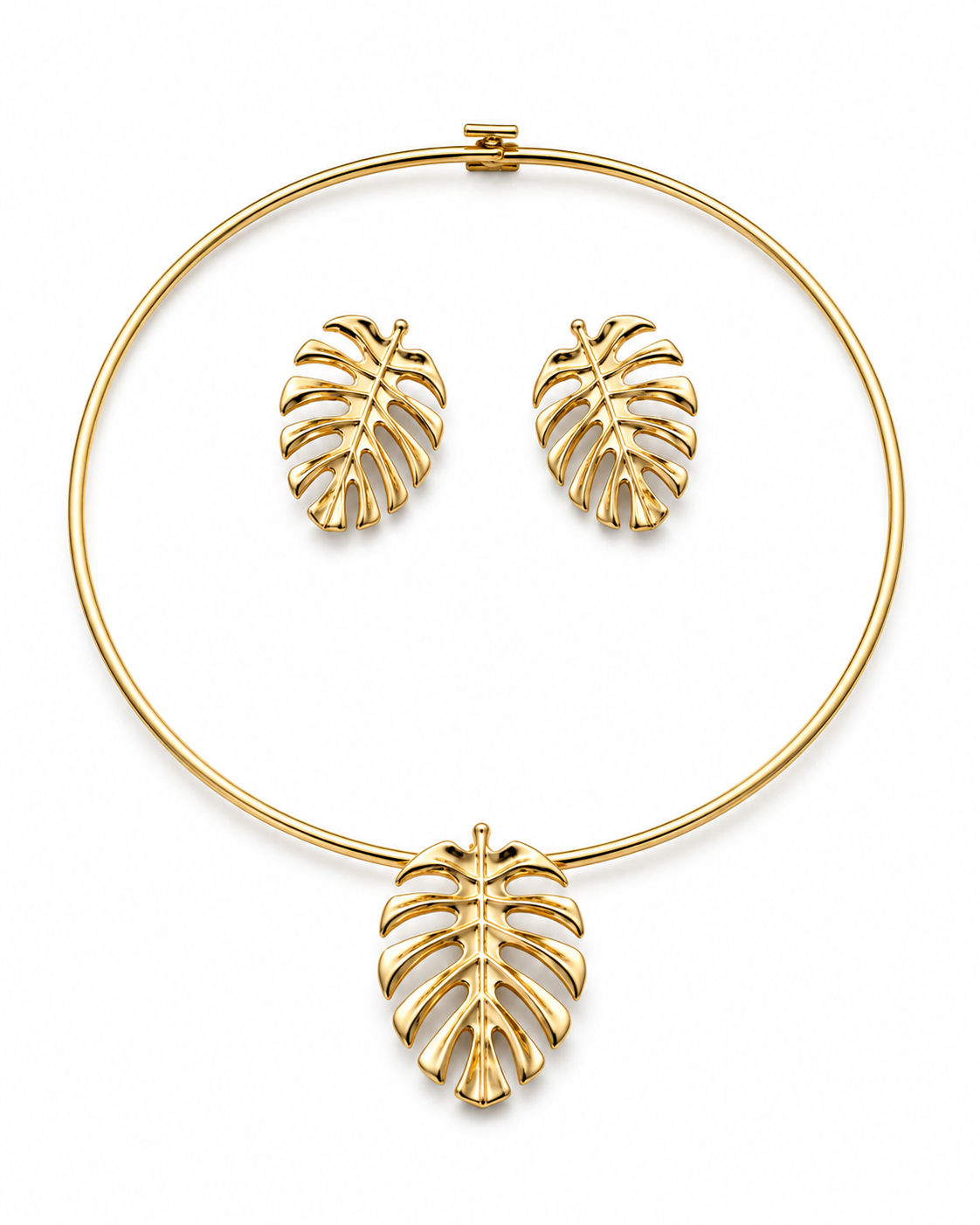 Conjunto Folheado Monstera Dourada