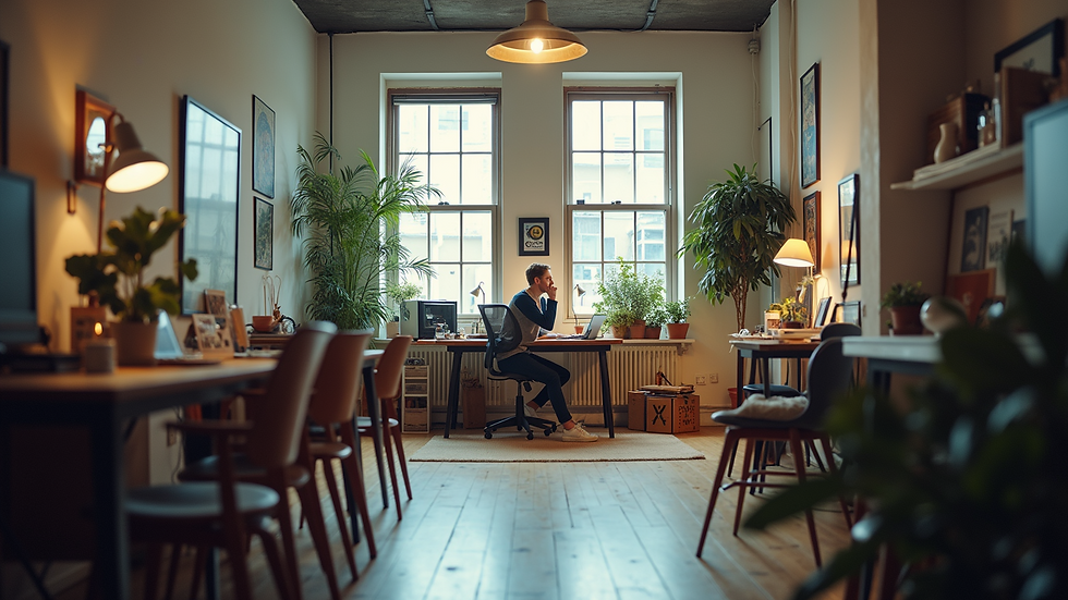 Eye-level view of a bustling creative studio