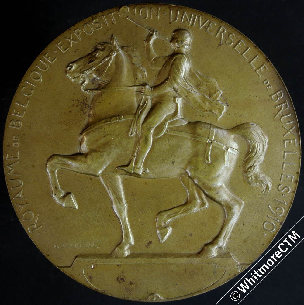 1910 Belgium Brussels Exposition Prize Medal 71mm bronze by G. Devreese unnamed