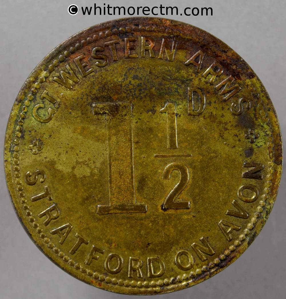 Stratford on Avon Inn / Pub Token 33mm Gt. Western Arms 1½ D. Uniface