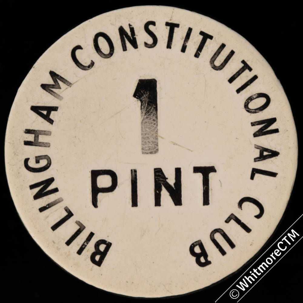 Billingham Inn pub Refreshment Token Constitutional Club Durham 1 Pint