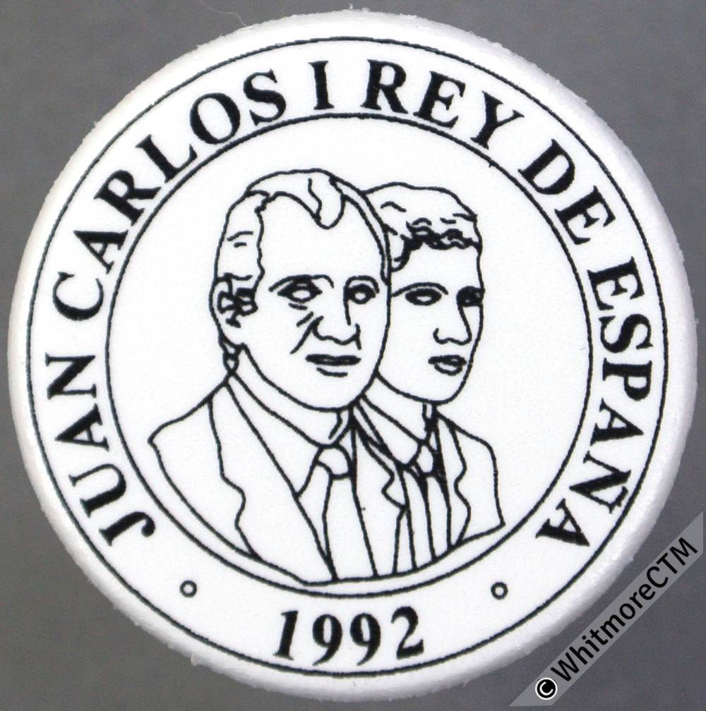 Toy Coins Spain 200 (27mm) & 50 (24mm) Pesetas 1992 Black on White Plastic