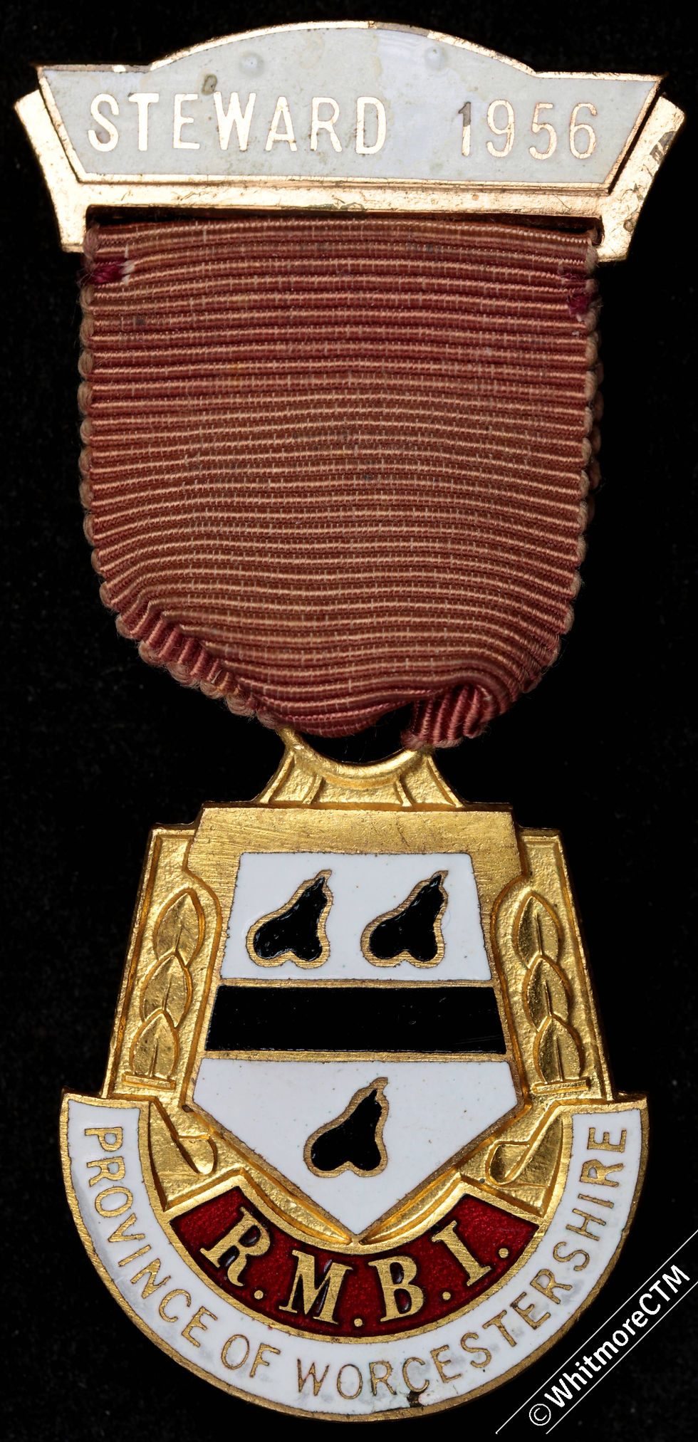 Worcestershire Royal Masonic Benevolent Inst Steward Medal 29x29mm + Ribbon Enamel Gilt Ae Obv
