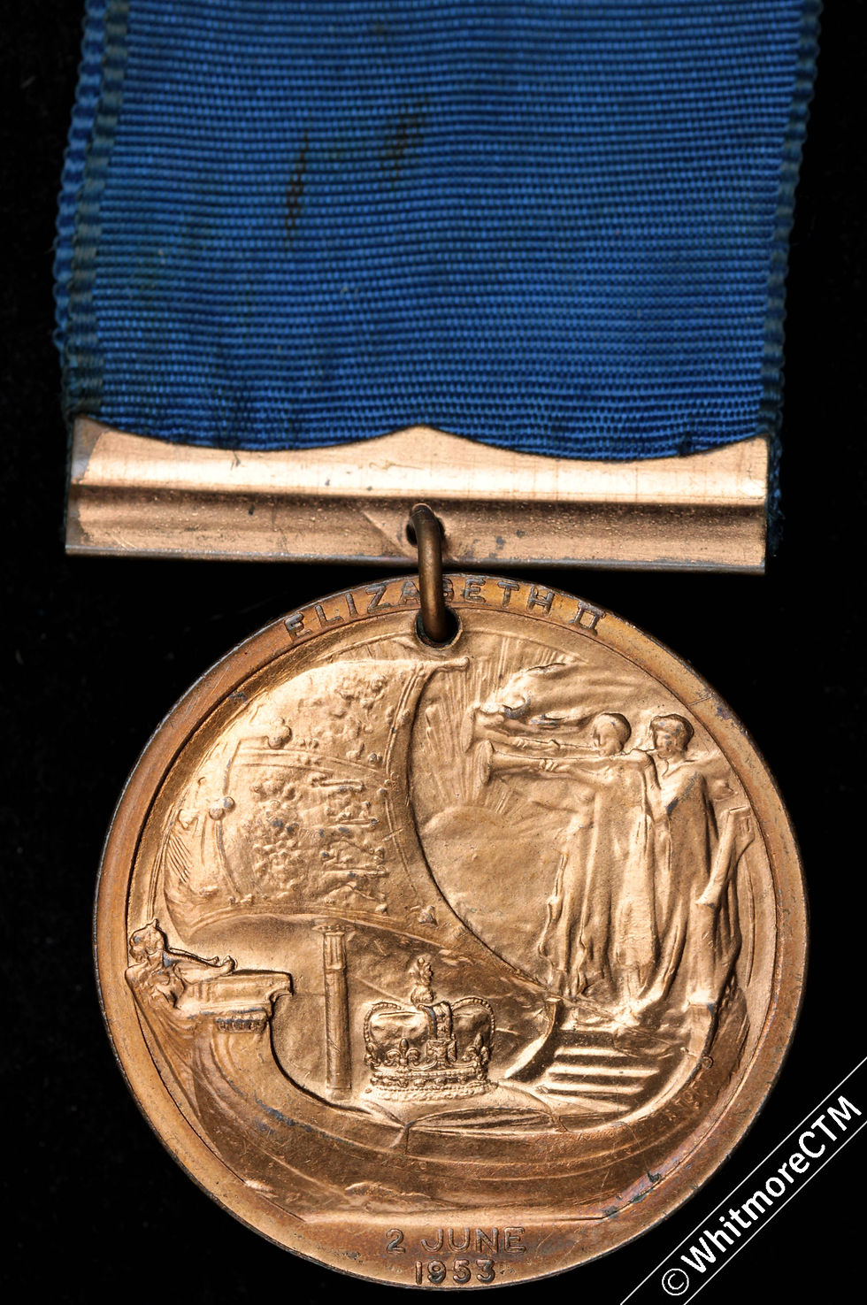 1953 Elizabeth II Coronation Medal 36mm Bronzed Ae. WE8042A RIBBON REV