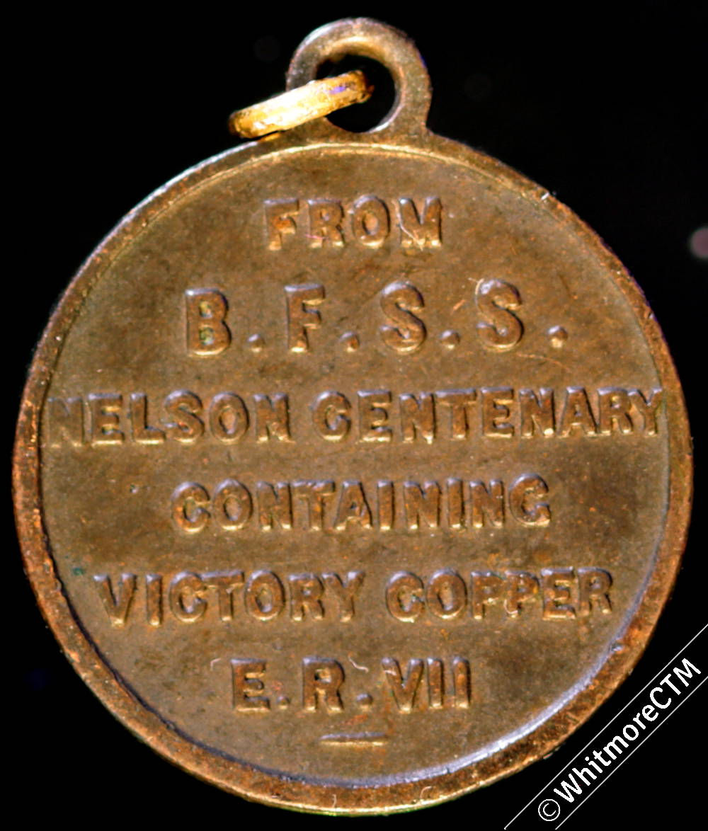 1905 HMS Victory Nelson centenary Medal 17mm containing Victory copper ER VII